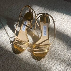 Jimmy Choo Tesca 100 Gold Leather Sandal size 39